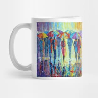 Lovers notice not rain, but multi-colored umbrellas Mug